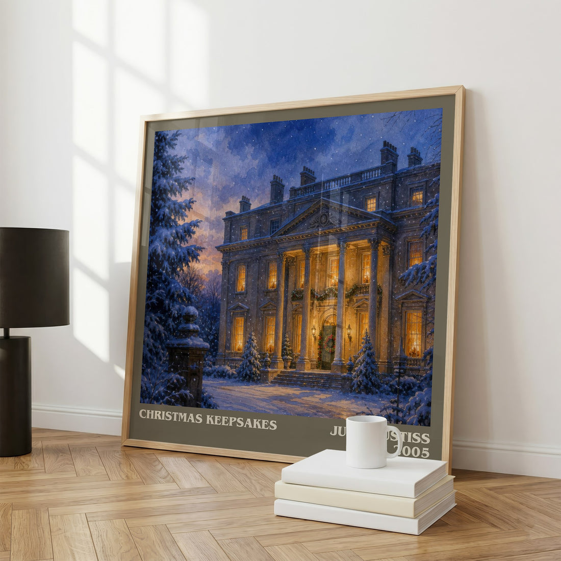 Christmas Keepsakes Literary Art Print by Julia Justiss – large square framed print leaning against a wall