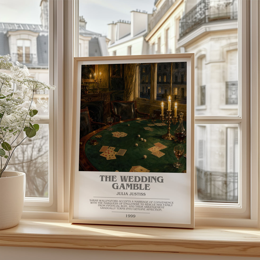 The Wedding Gamble bookish poster colour and style options – Julia Justiss book art
