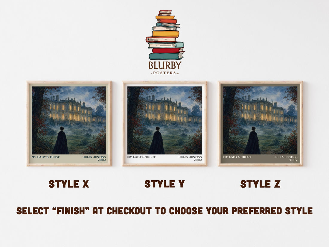 My Lady's Trust literary print in frame leaning in hallway – romance wall art (mockup)