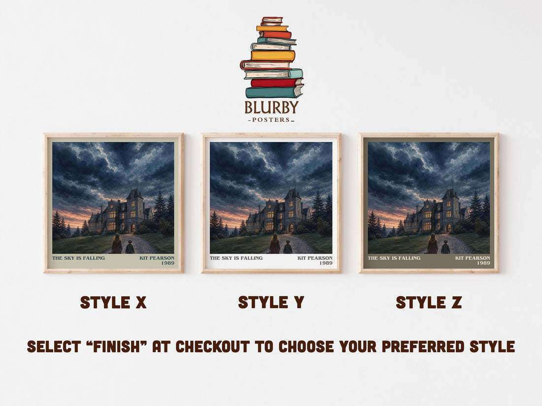 The sky is falling literary print in frame leaning in hallway – young adult wall art (mockup)
