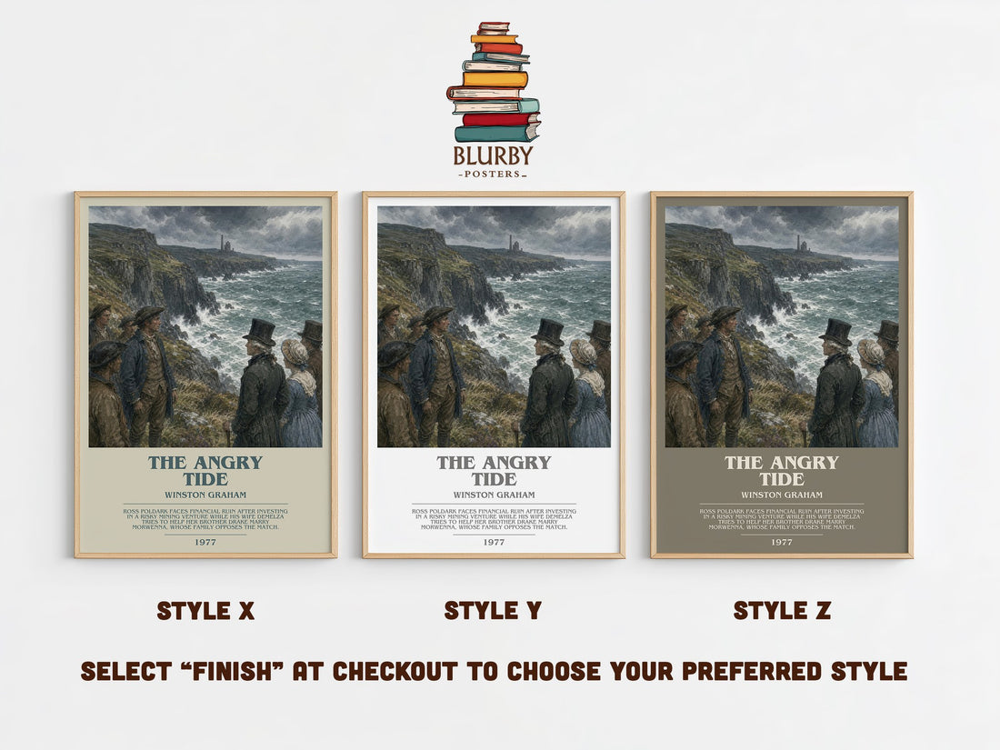 The Angry Tide bookish print in frame leaning in hallway – historical fiction wall art (mockup)