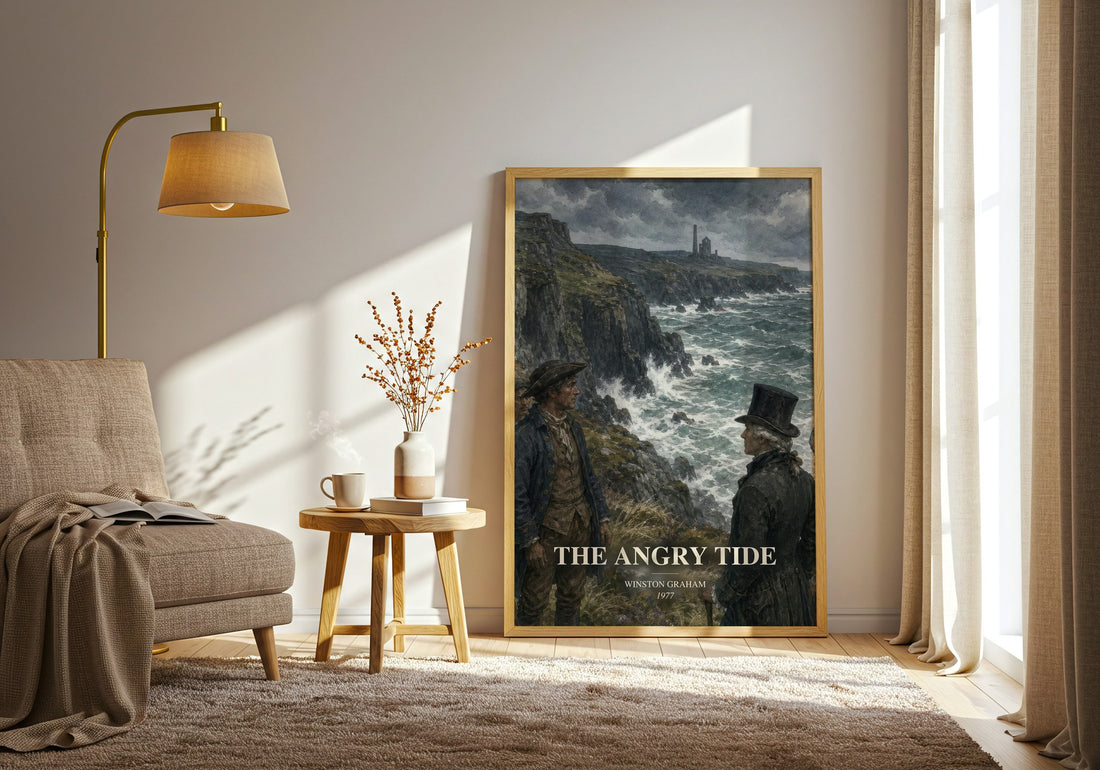 The Angry Tide watercolour print in frame leaning in hallway – historical fiction wall art