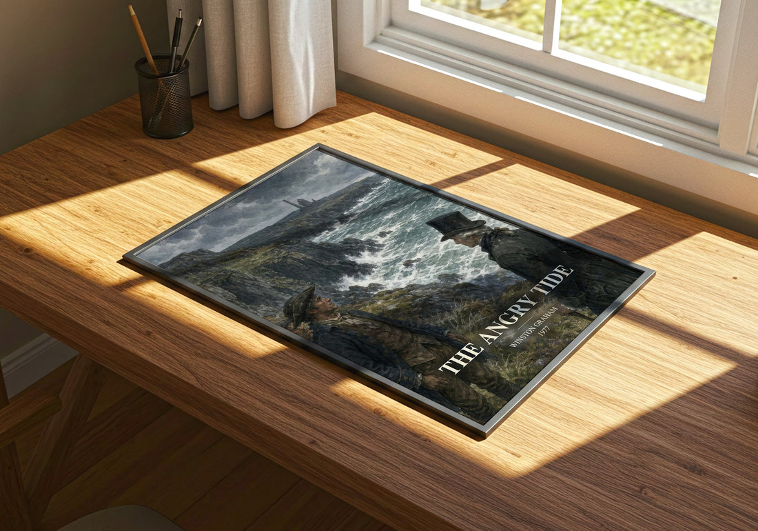The Angry Tide watercolour book poster framed on wall – historical fiction wall art