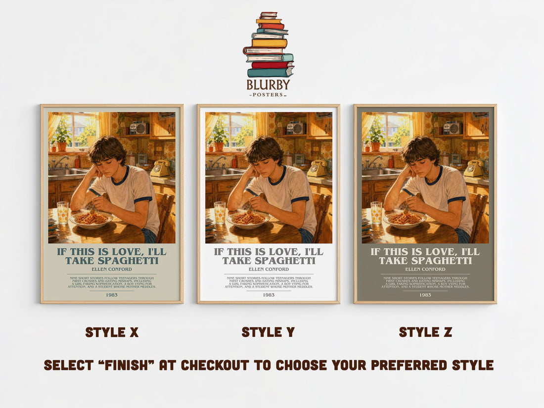 If this is love, I'll take spaghetti bookish print in frame leaning in hallway – young adult wall art (mockup)