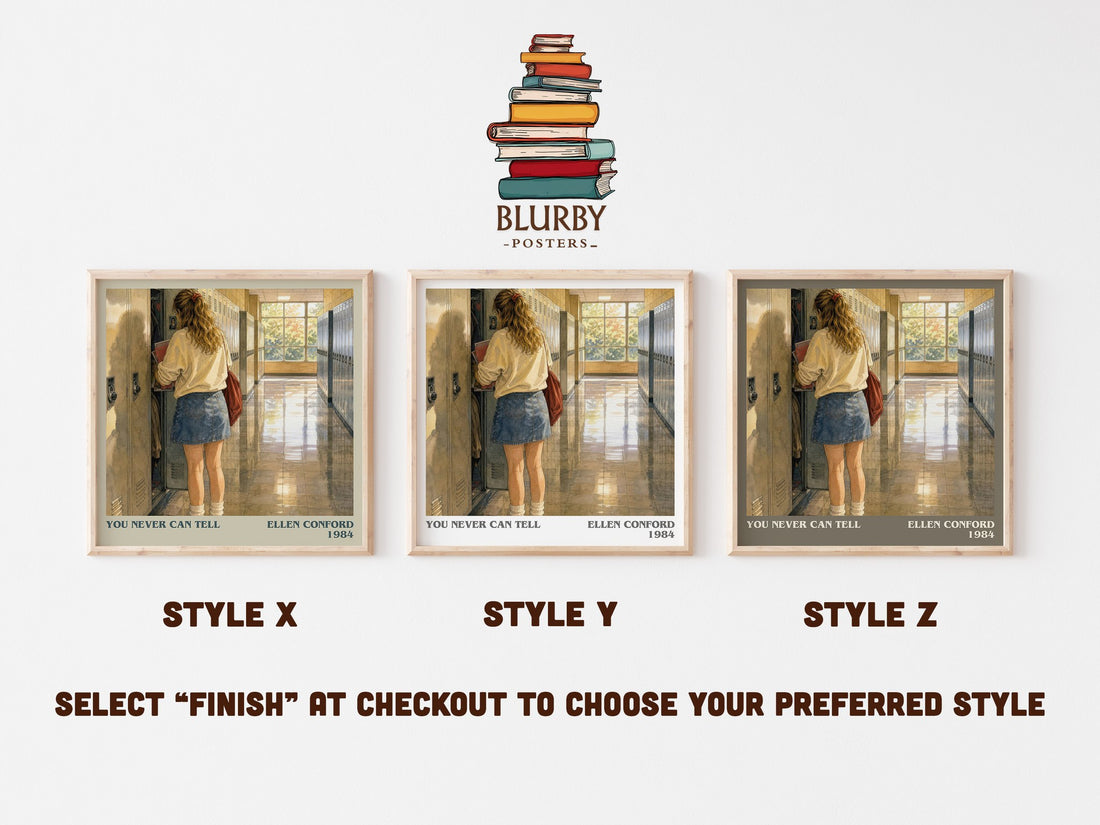 You never can tell literary print in frame leaning in hallway – young adult wall art (mockup)
