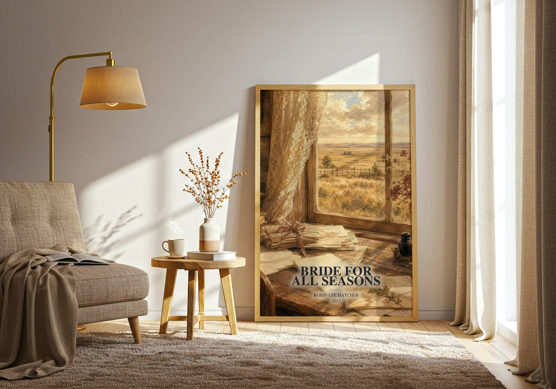 Bride for All Seasons watercolour print in frame leaning in hallway – romance wall art