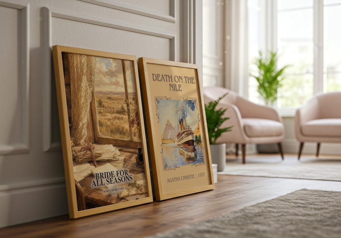 Bride for All Seasons watercolour print framed by window – literary home decor