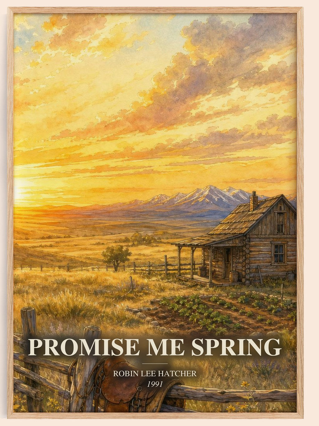 Promise Me Spring watercolour book poster by Robin Lee Hatcher – framed literary art print