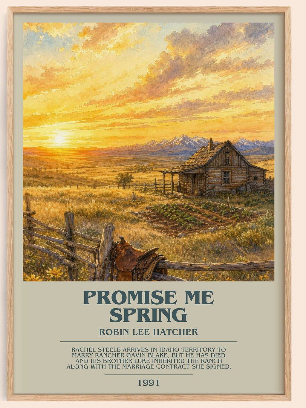 Promise Me Spring bookish book poster by Robin Lee Hatcher – framed literary art print
