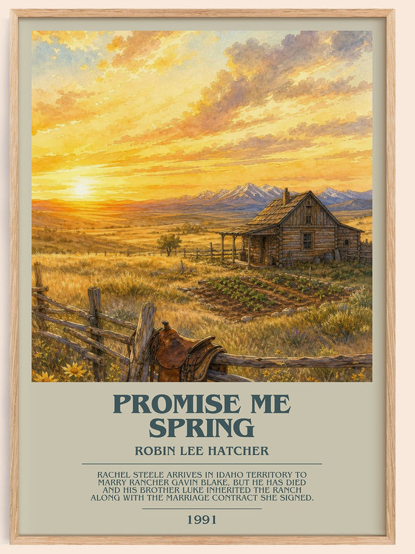 Promise Me Spring bookish book poster by Robin Lee Hatcher – framed literary art print