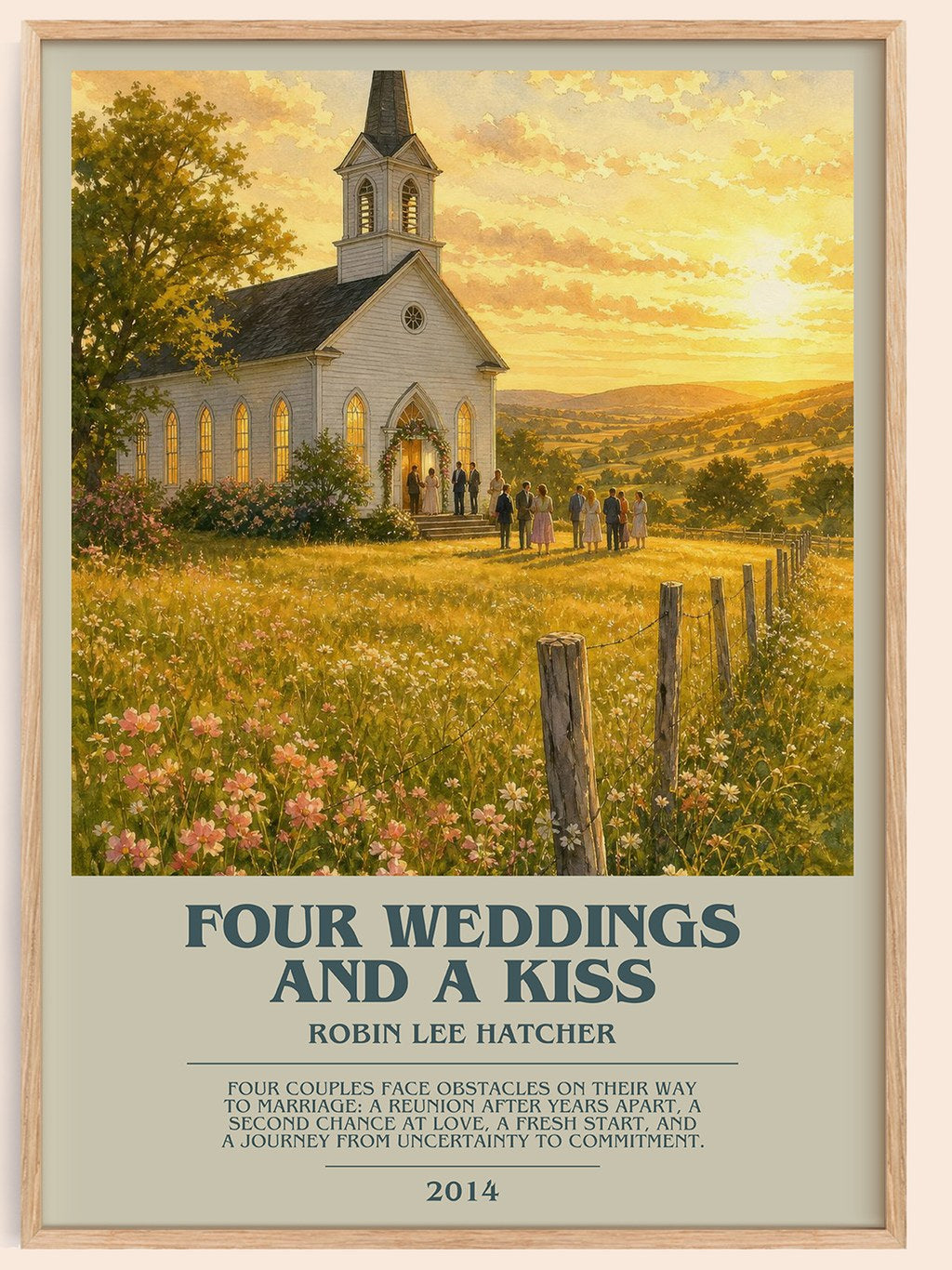 Four weddings and a kiss bookish book poster by Robin Lee Hatcher – framed literary art print
