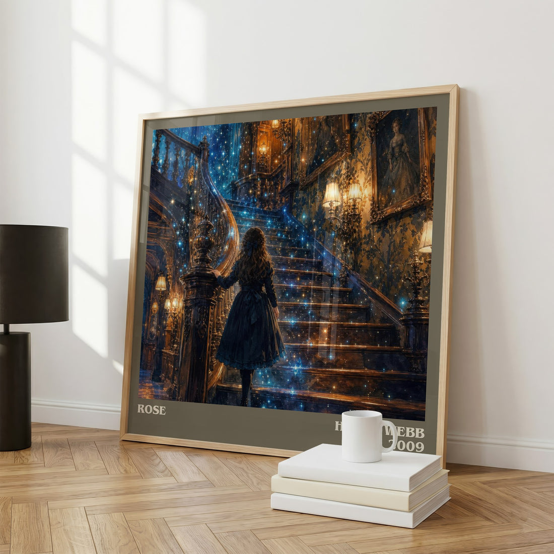 Rose literary print framed by window – literary home decor