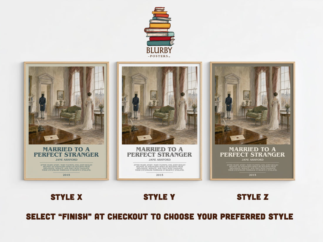 Married to a Perfect Stranger bookish print in frame leaning in hallway – romance wall art (mockup)