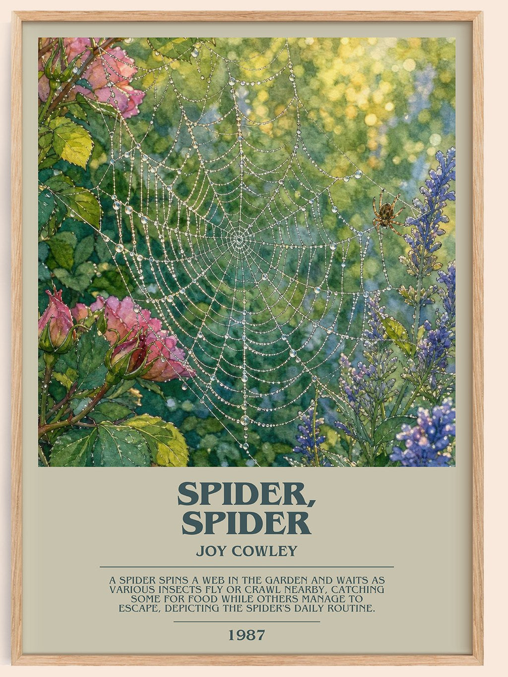 Spider, Spider bookish book poster by Joy Cowley – framed literary art print