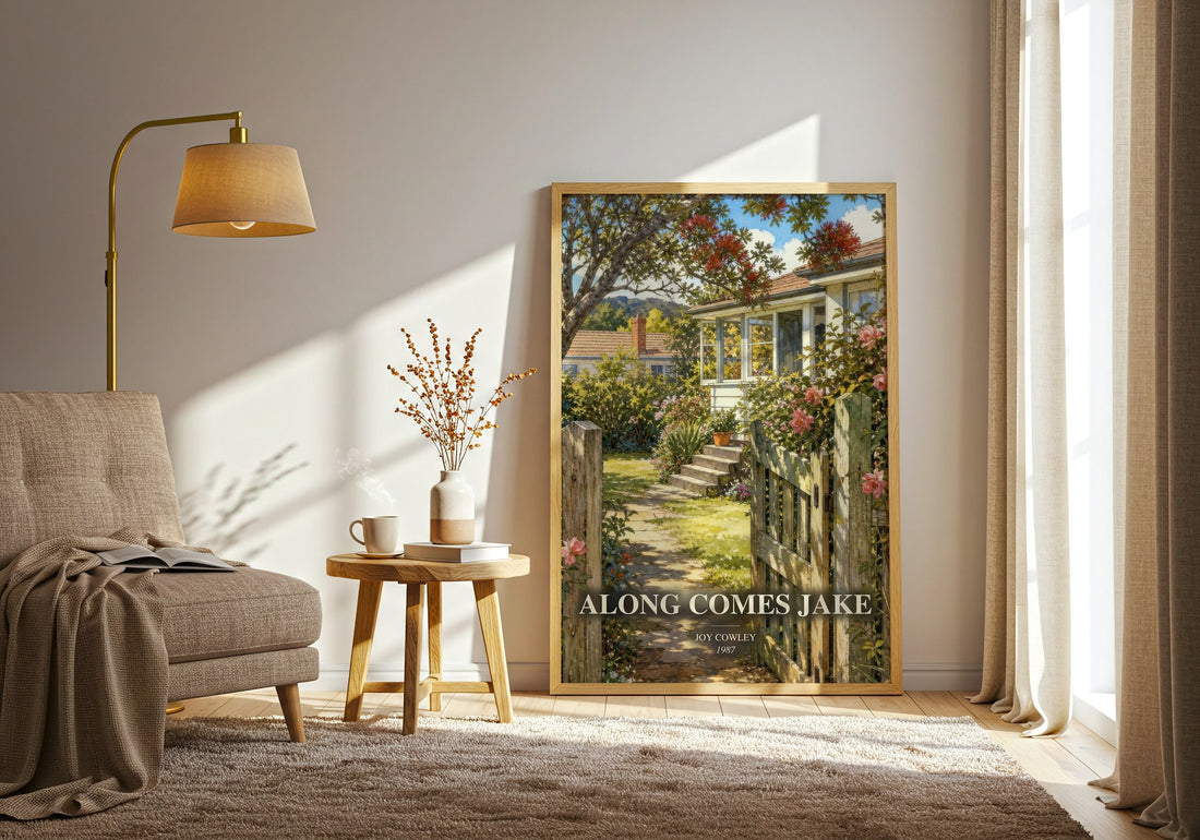 Along comes Jake watercolour print in frame leaning in hallway – childrens wall art