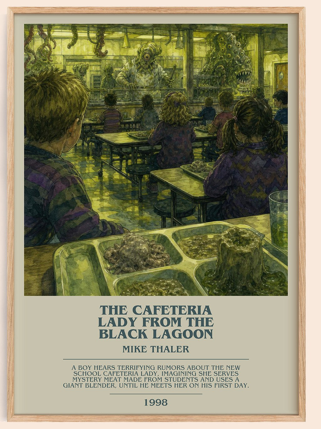 The cafeteria lady from the black lagoon bookish book poster by Mike Thaler – framed literary art print