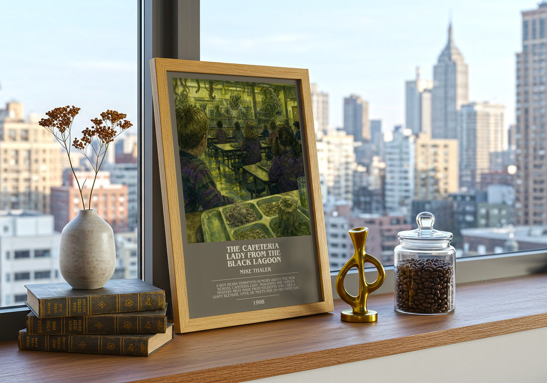 The cafeteria lady from the black lagoon bookish print framed by window – literary home decor