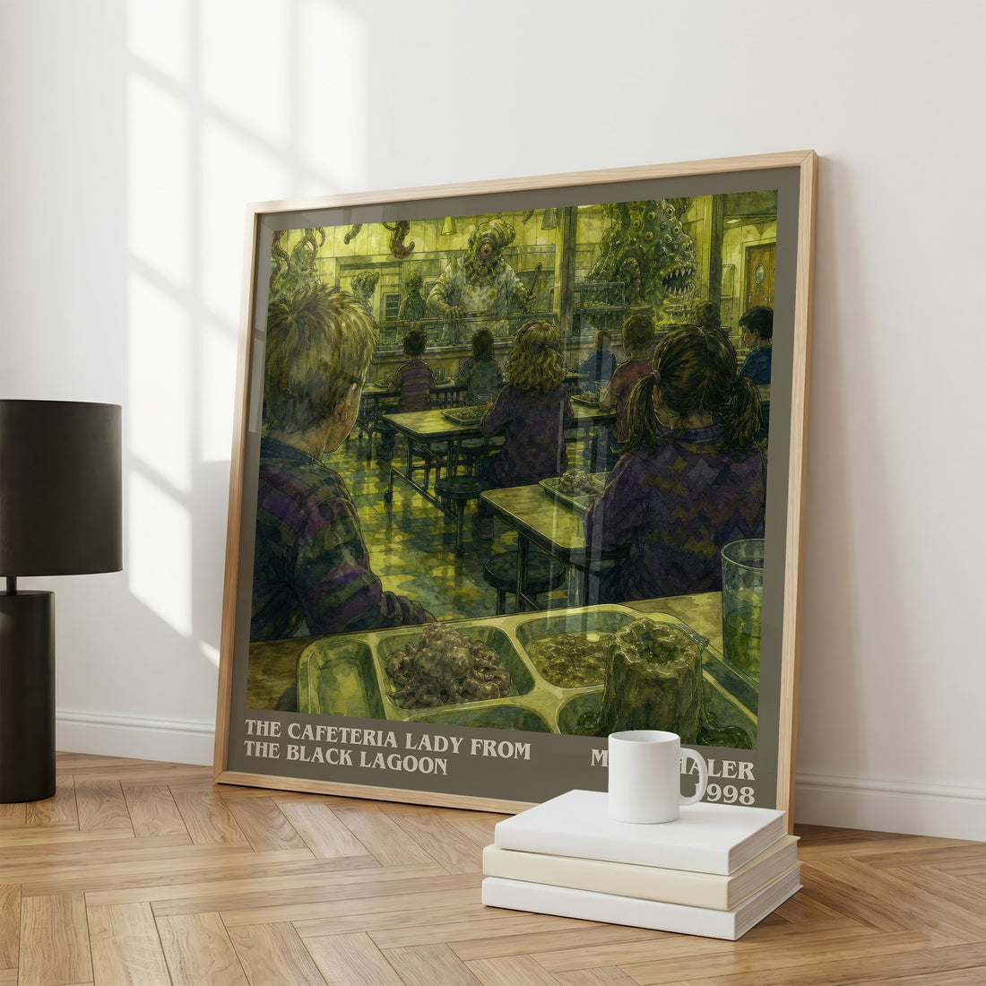 The cafeteria lady from the black lagoon literary print framed by window – literary home decor