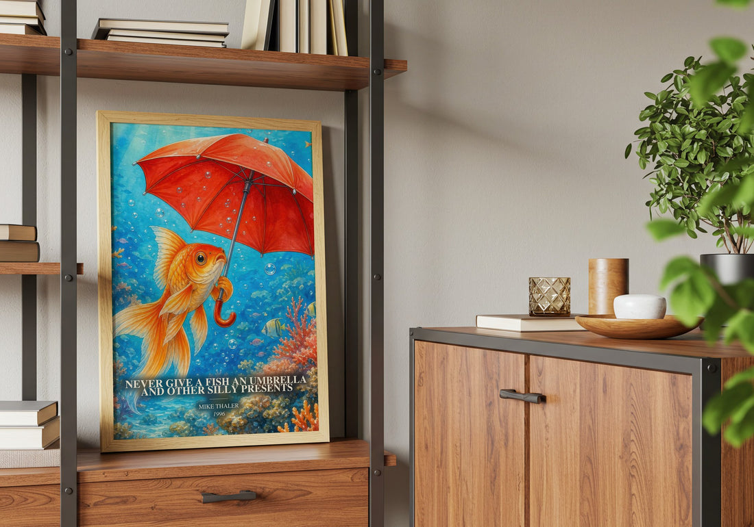 Never give a fish an umbrella and other silly presents book watercolour illustration paper finish options – matte satin gloss