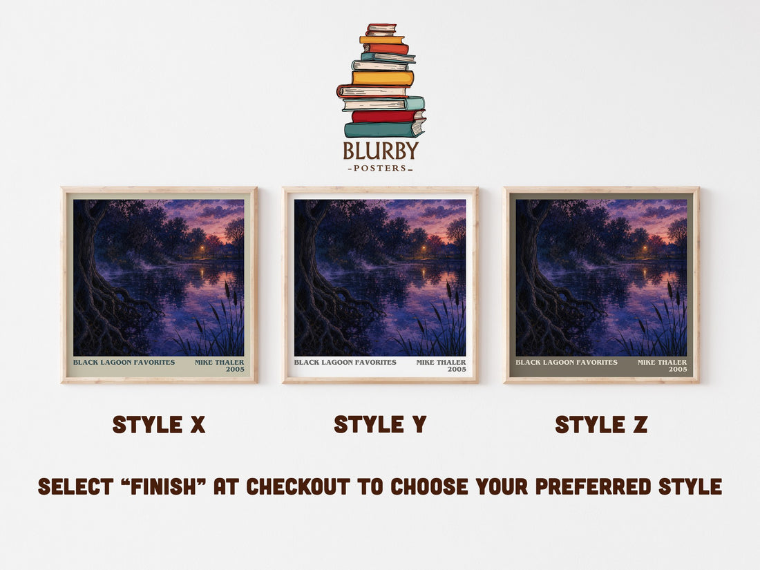 Black Lagoon favorites literary print in frame leaning in hallway – childrens wall art (mockup)