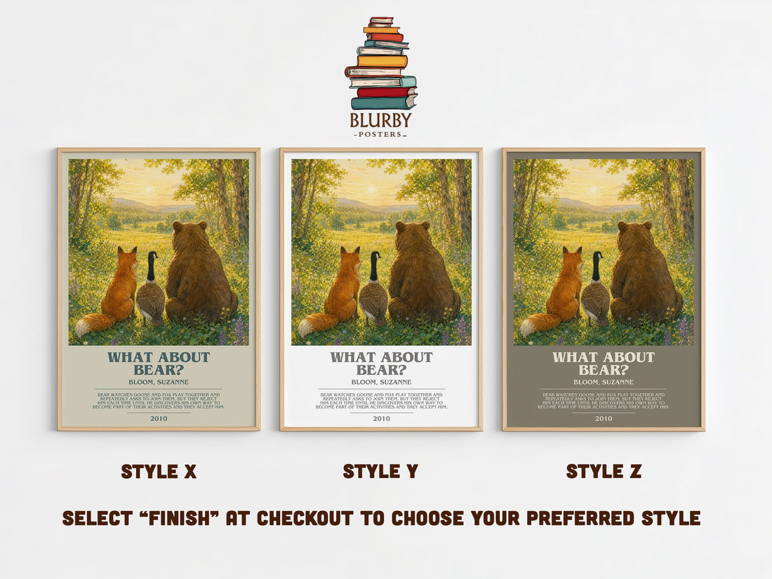 What about Bear? bookish print in frame leaning in hallway – childrens wall art (mockup)