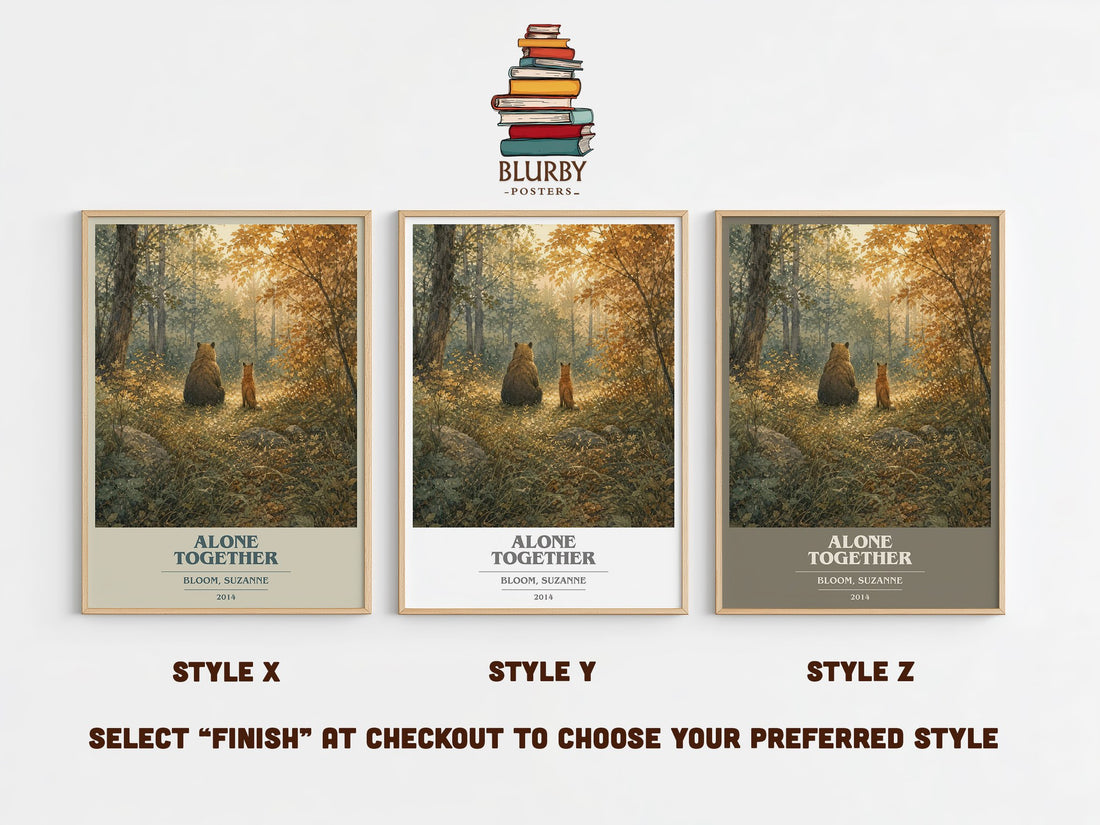 Alone together book cover print in frame leaning in hallway – childrens wall art (mockup)