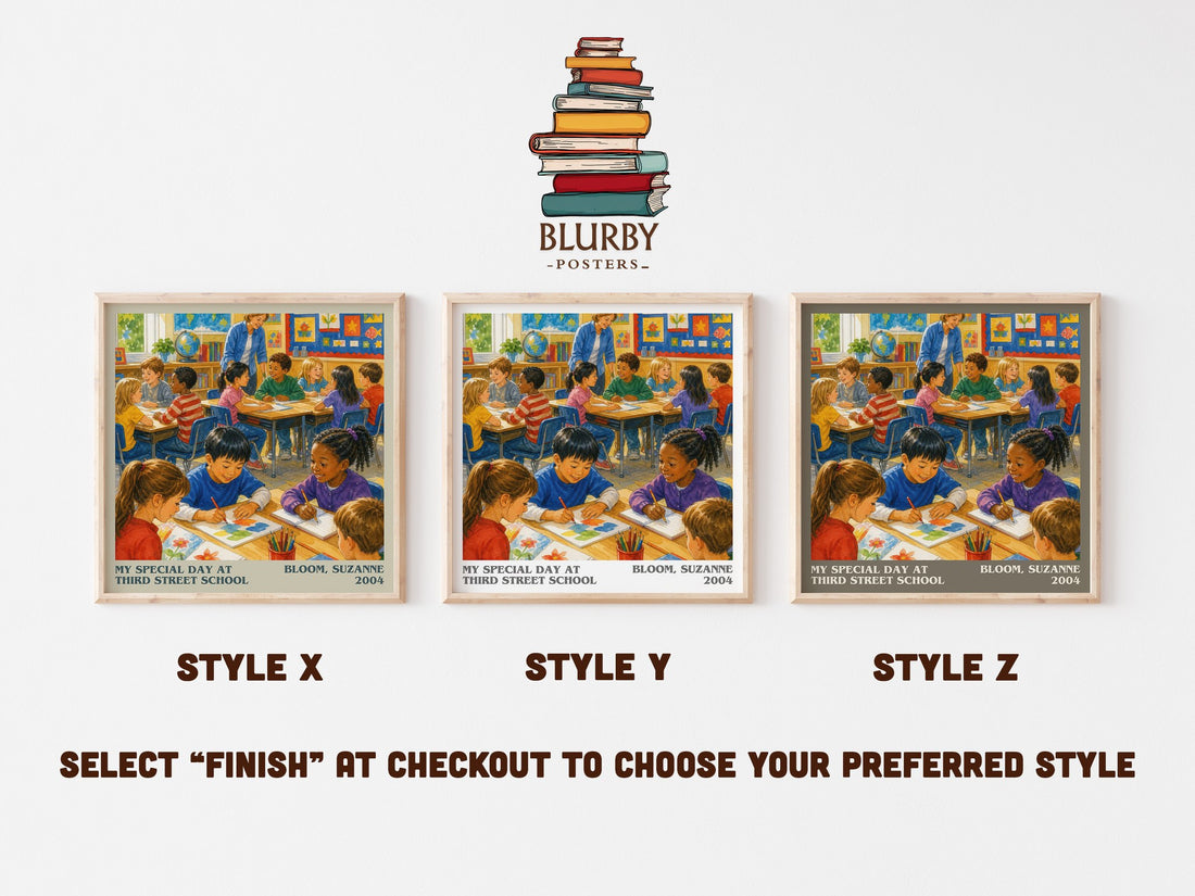 My Special Day at Third Street School literary print in frame leaning in hallway – childrens wall art (mockup)