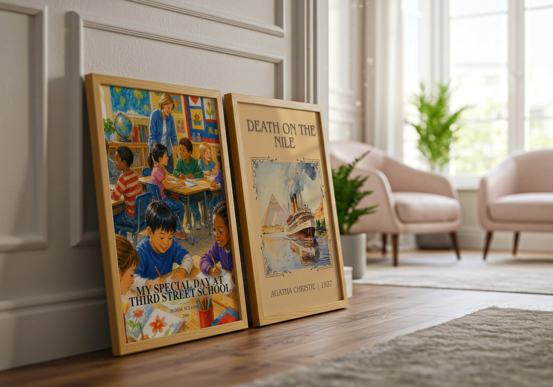 My Special Day at Third Street School watercolour print framed by window – literary home decor
