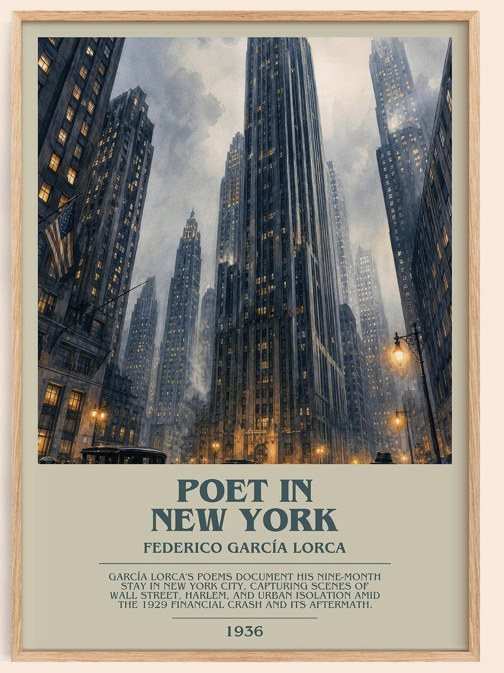 Poet in New York bookish book poster by Federico García Lorca – framed literary art print