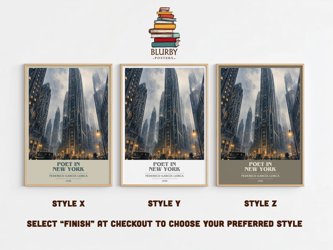Poet in New York book cover print in frame leaning in hallway – poetry wall art (mockup)