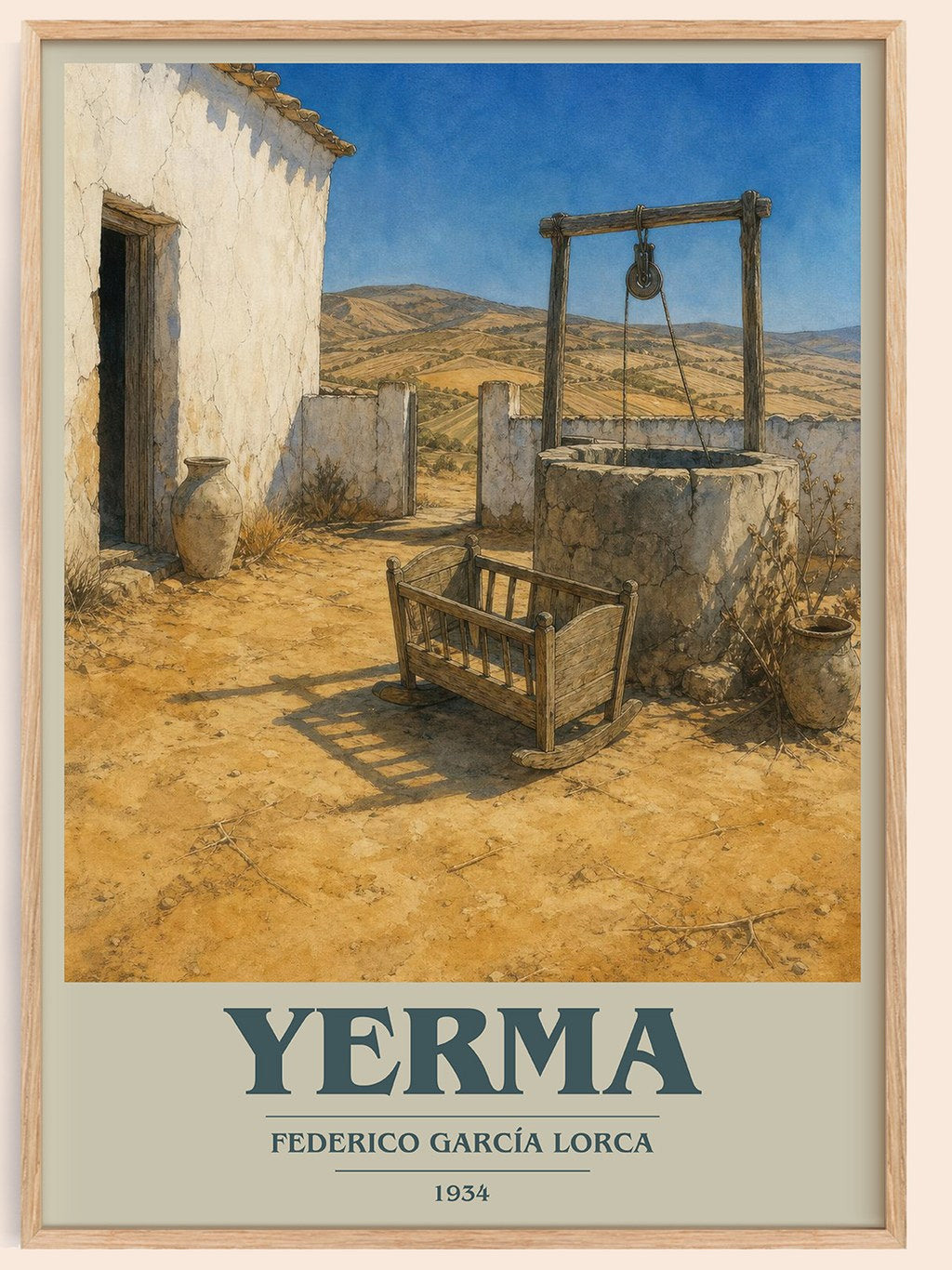 Yerma book cover book poster by Federico García Lorca – framed literary art print