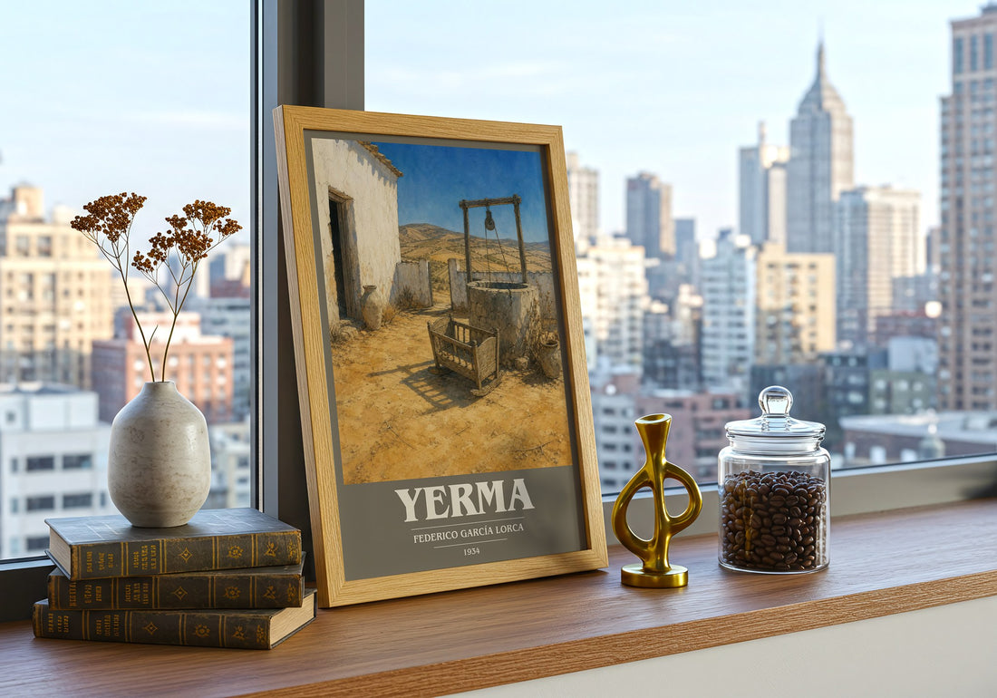 Yerma book cover print framed by window – literary home decor