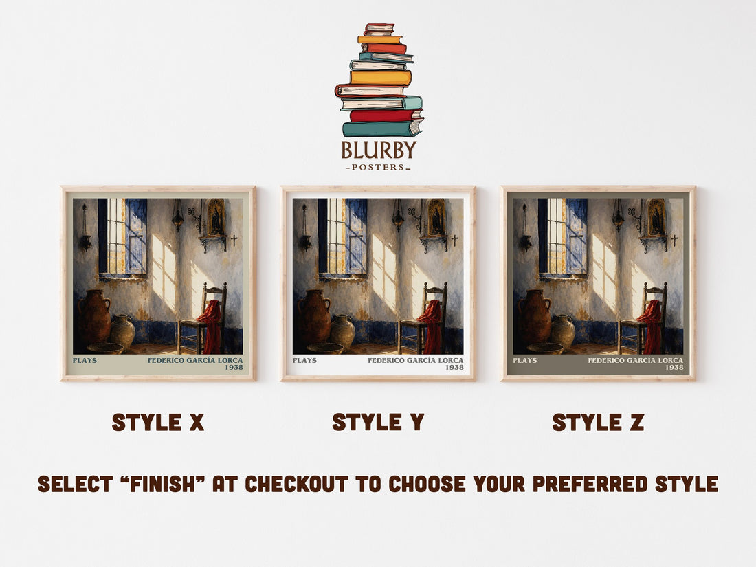 Plays literary print in frame leaning in hallway – literary fiction wall art (mockup)