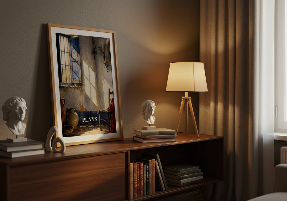 Plays watercolour print on bookshelf – Federico García Lorca fan gift