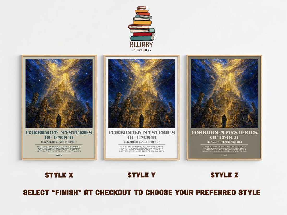 Forbidden mysteries of Enoch bookish print in frame leaning in hallway – non fiction wall art (mockup)