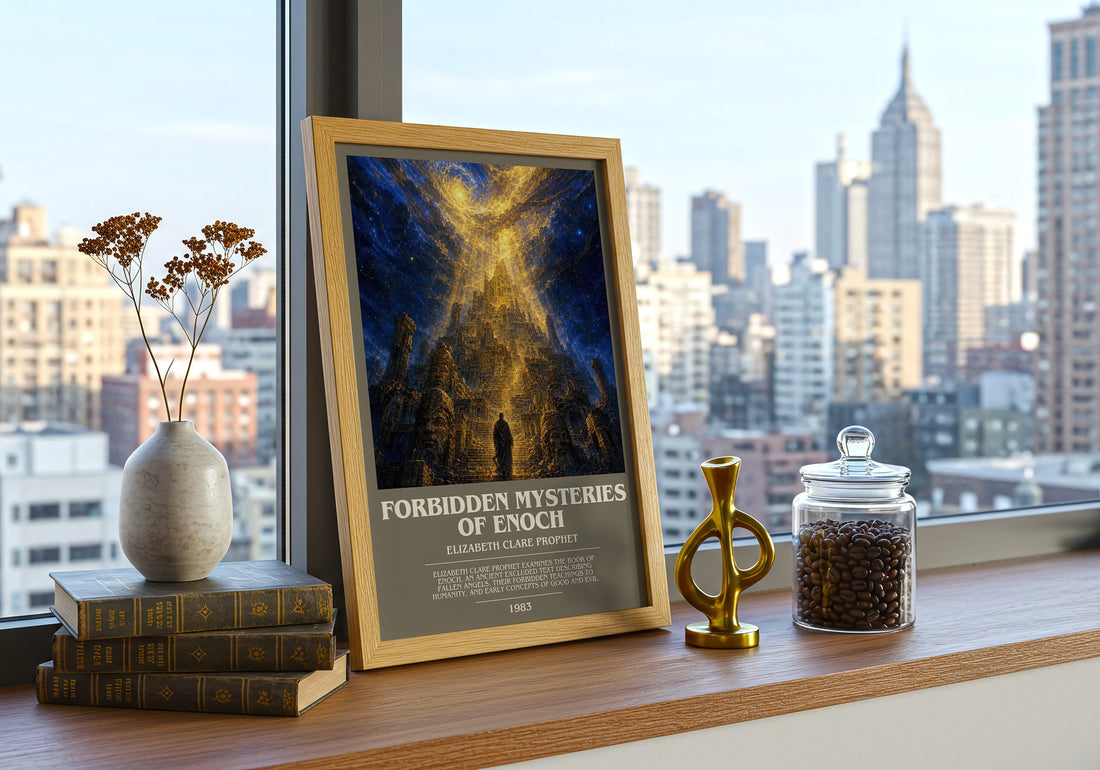 Forbidden mysteries of Enoch bookish print framed by window – literary home decor