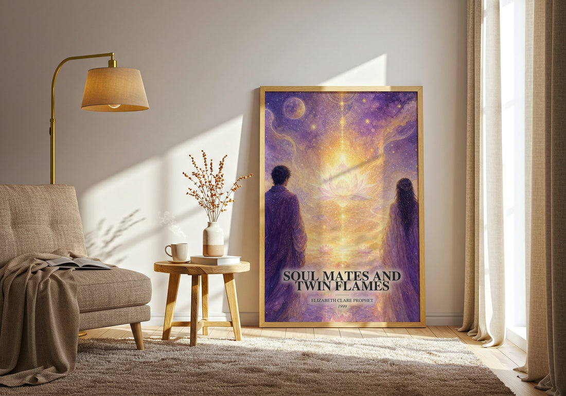 Soul Mates and Twin Flames watercolour print in frame leaning in hallway – philosophy wall art