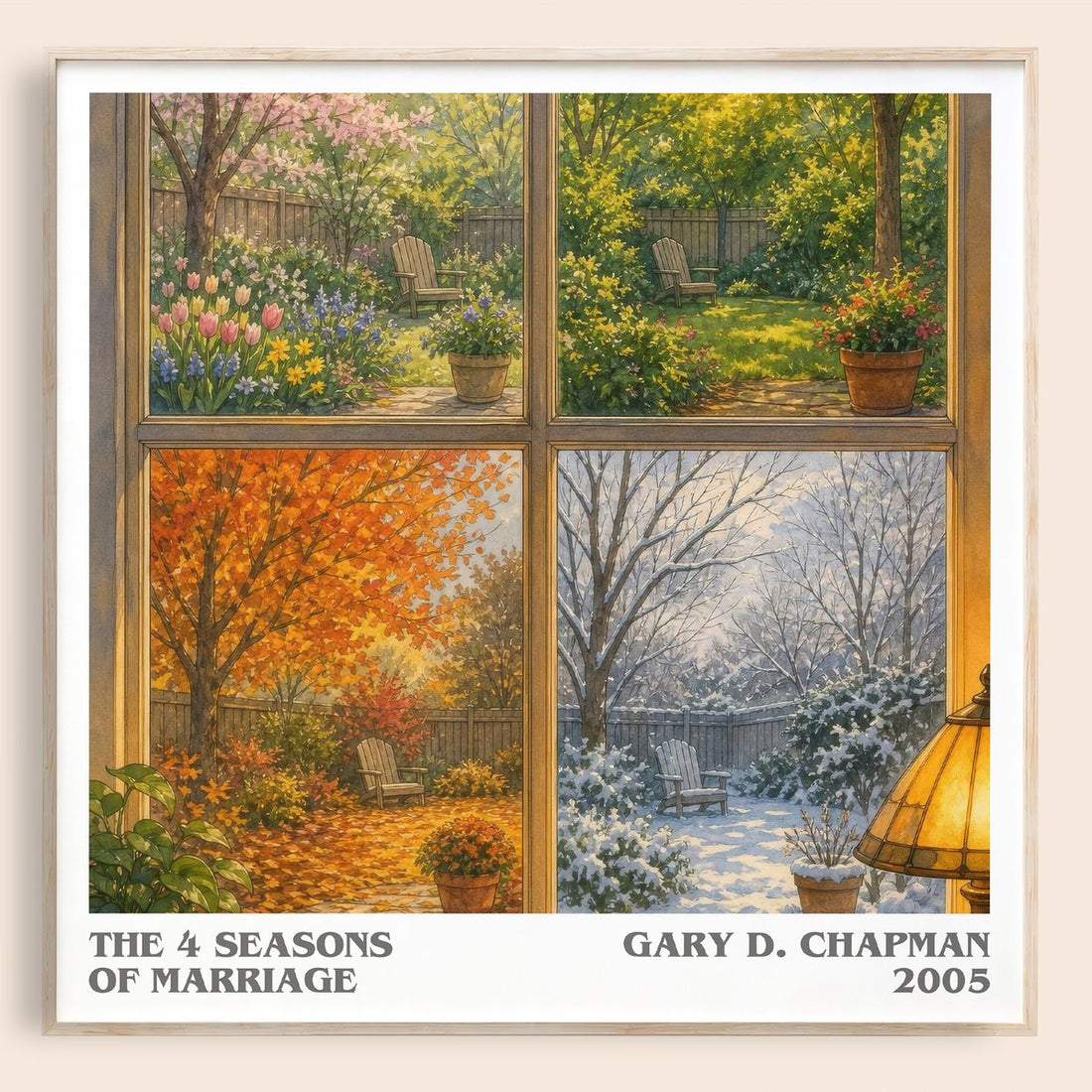The 4 Seasons of Marriage literary book poster by Gary D. Chapman – framed literary art print