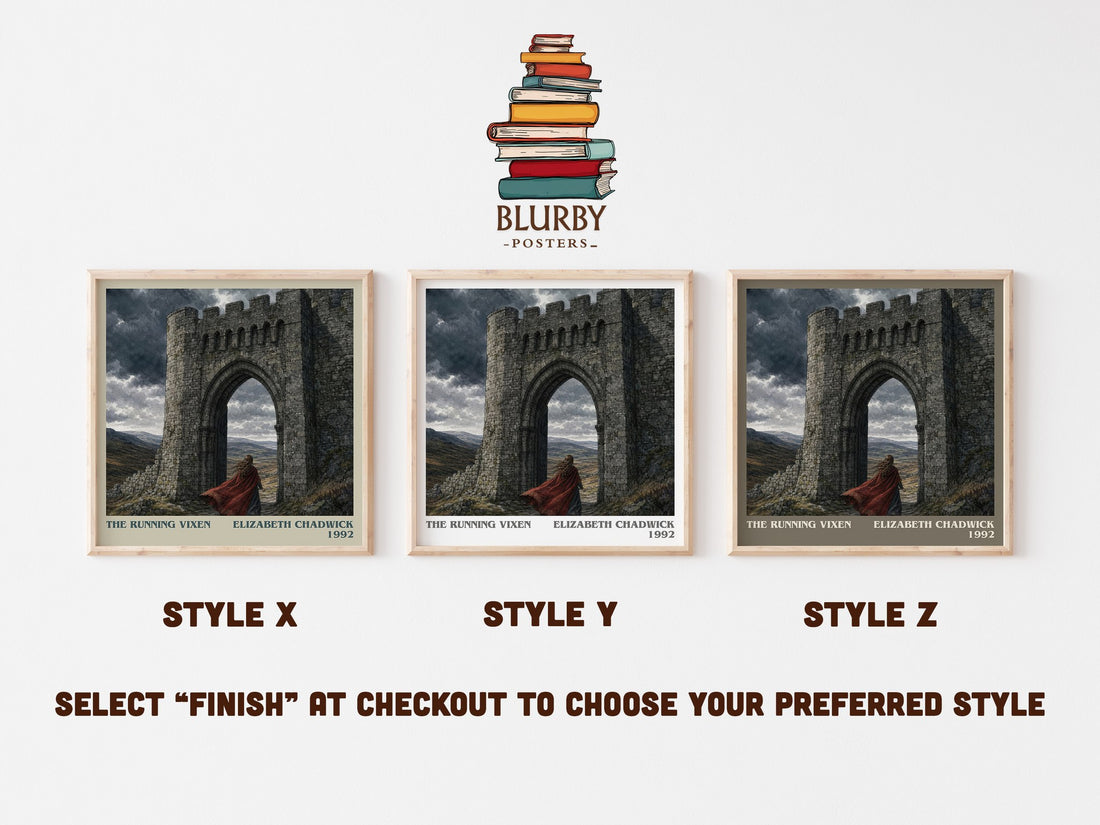 The running vixen literary print in frame leaning in hallway – historical fiction wall art (mockup)
