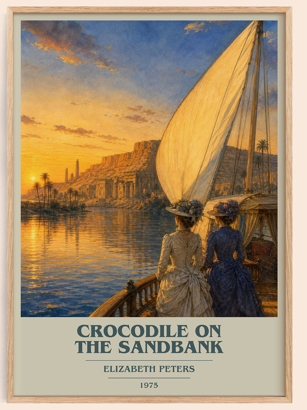 Crocodile on the sandbank book cover book poster by Elizabeth Peters – framed literary art print