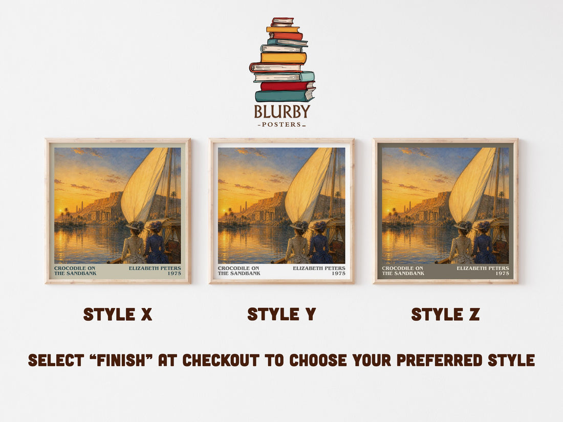 Crocodile on the sandbank literary print in frame leaning in hallway – mystery wall art (mockup)