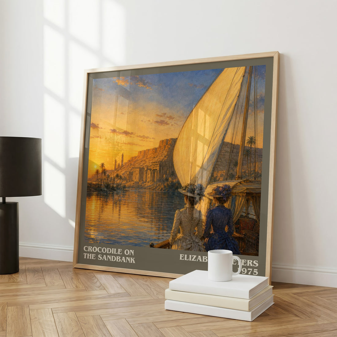 Crocodile on the sandbank literary print framed by window – literary home decor