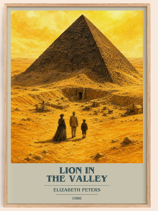 Lion in the valley book cover book poster by Elizabeth Peters – framed literary art print
