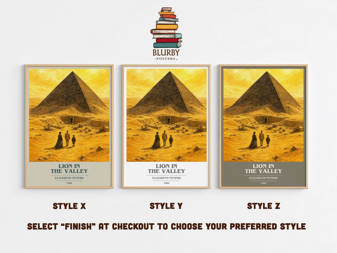 Lion in the valley book cover print in frame leaning in hallway – mystery wall art (mockup)
