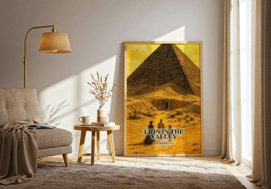 Lion in the valley watercolour print in frame leaning in hallway – mystery wall art