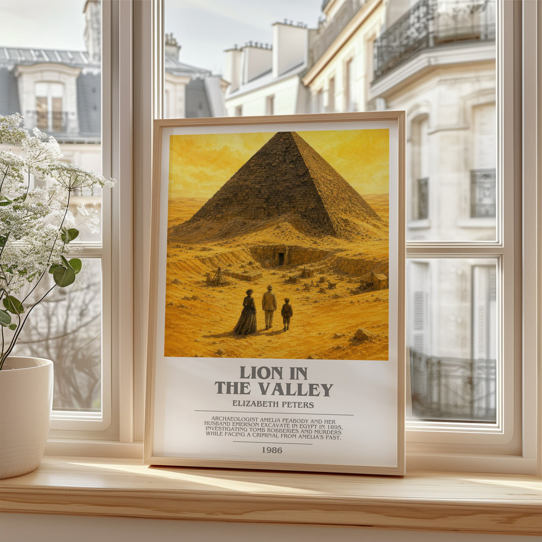 Lion in the valley bookish poster colour and style options – Elizabeth Peters book art