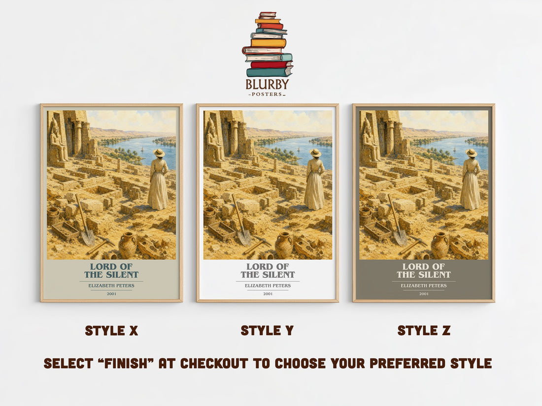 Lord of the silent book cover print in frame leaning in hallway – mystery wall art (mockup)