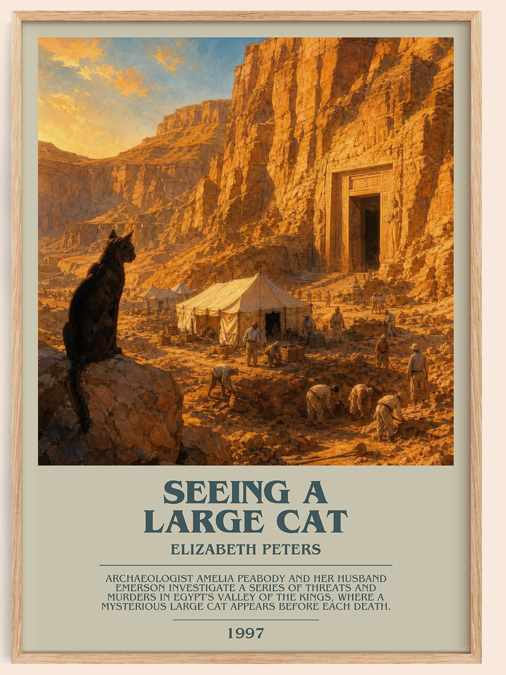 Seeing a large cat bookish book poster by Elizabeth Peters – framed literary art print