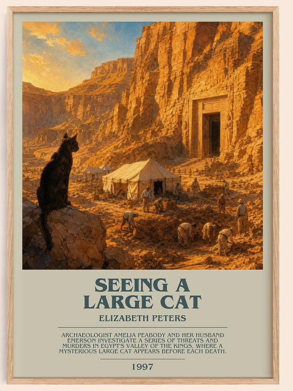 Seeing a large cat bookish book poster by Elizabeth Peters – framed literary art print