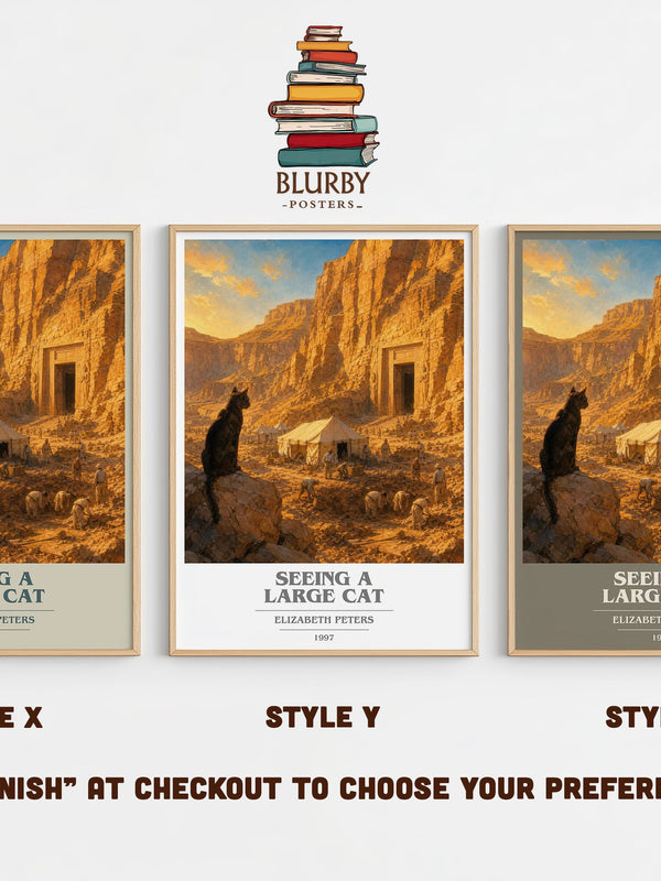 Seeing a large cat book cover print in frame leaning in hallway – mystery wall art